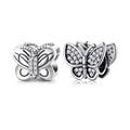 Real 925 Sterling Silver Butterfly fairy Clear Zircon Beads Charms for Jewelry Making Bracelet Fashion Gift  Wholesale Jewelry