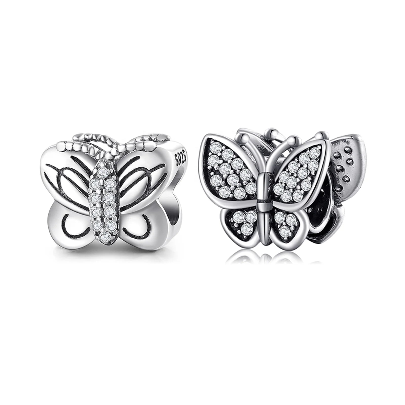 Real 925 Sterling Silver Butterfly fairy Clear Zircon Beads Charms for Jewelry Making Bracelet Fashion Gift  Wholesale Jewelry