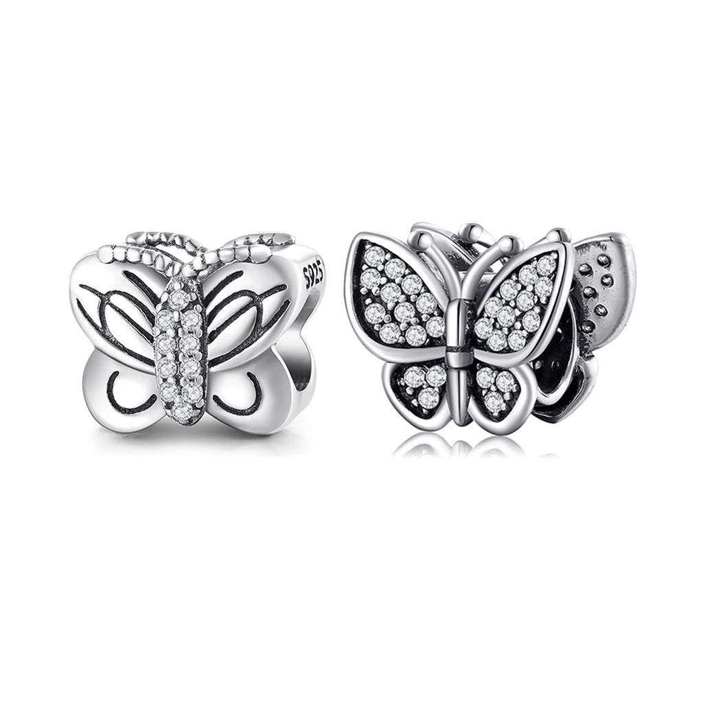 Real 925 Sterling Silver Butterfly fairy Clear Zircon Beads Charms for Jewelry Making Bracelet Fashion Gift Wholesale Jewelry