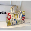 Large Capacity Canvas Tote Bag for Summer Outings Work Commute Shopping Leisure and Short Trips Fashionable Letter Design