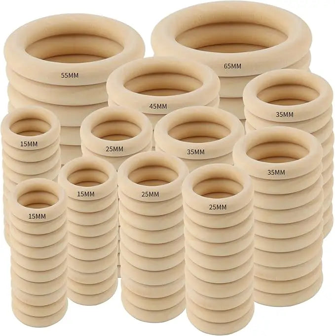 TaiLai Natural Unfinished Wooden Rings Circle Pendant Connectors Solid Wooden Rings for DIY Projects Jewelry Making