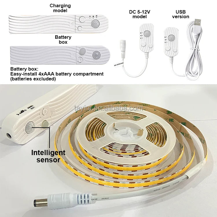 USB Motion Detector LED Strip Flexible Indoor Bed Room Cabinet Sensor Pir Night Battery LED Light Strip 8mm for Warehouses