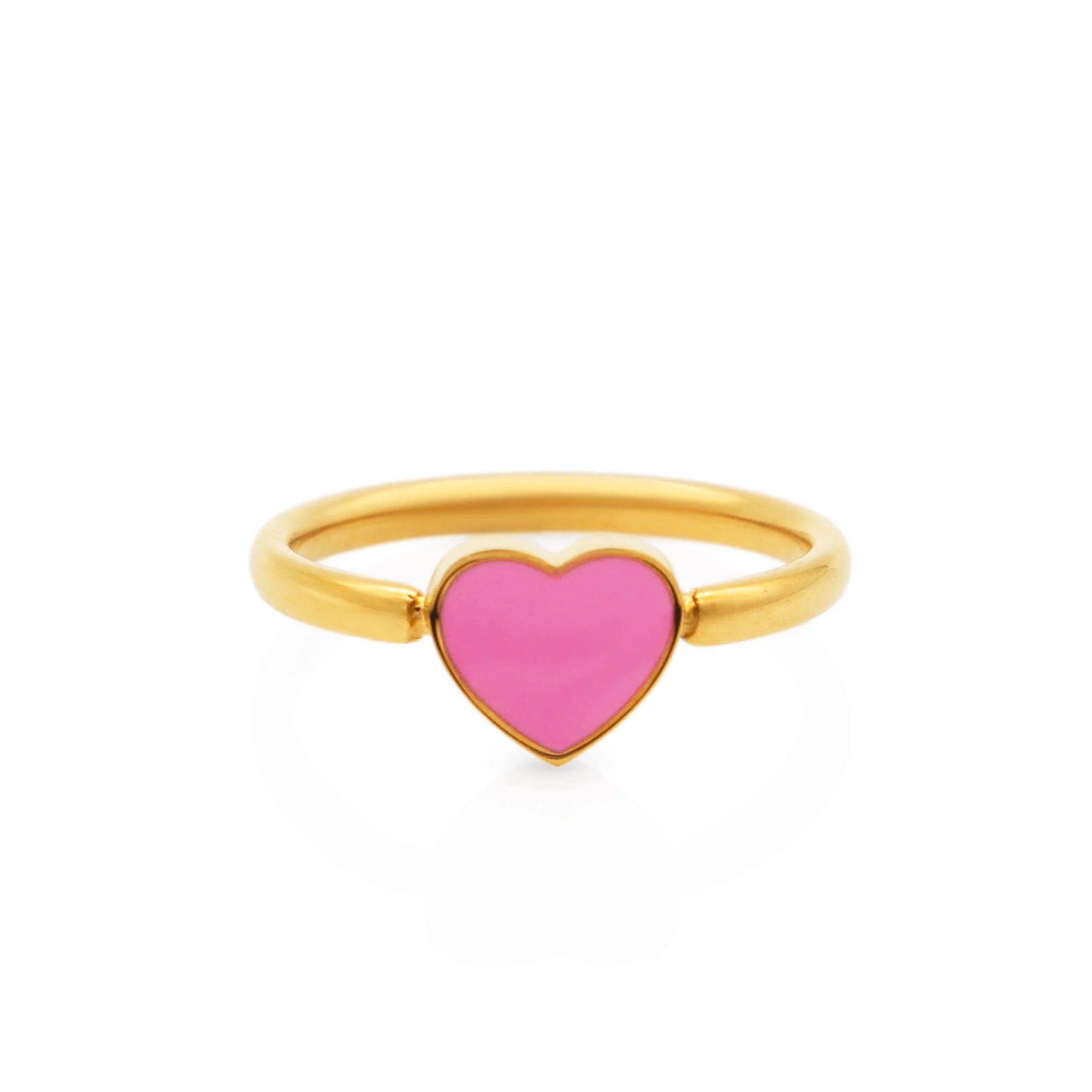 Chris April Minimalist 316L Stainless Steel 18k PVD Gold Plated Enamel pink Heart Signet Finget Ring