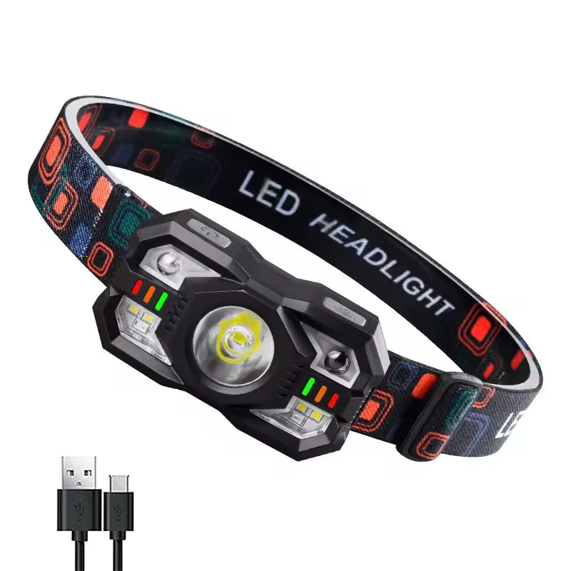 2025 New Cob Super Bright 1200mah 5 Modes Motion Sensor Power Usb Rechargeable Torch Tactical Flashlight Led Headlamp