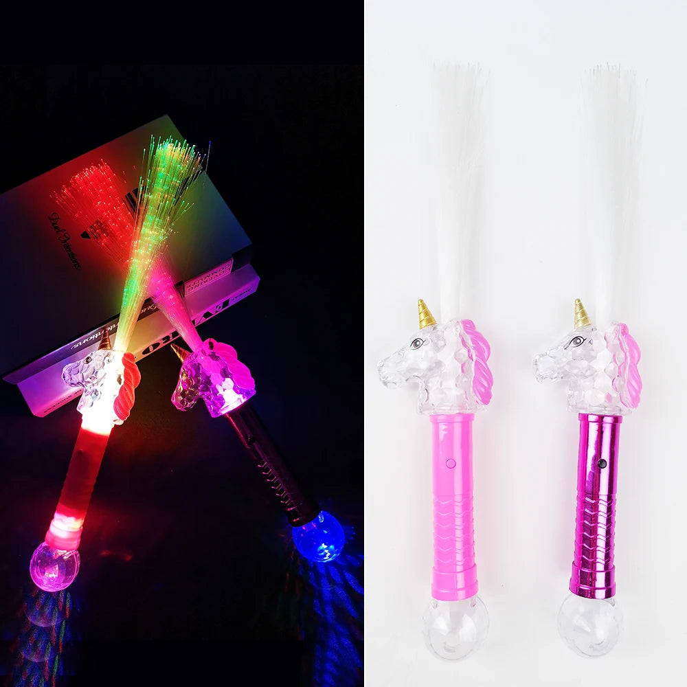 15'' LED Unicorn Fiber Optic Wand W/Disco Ball Toys Light for Christmas New Year Graduation Parties for Princess Themed Events
