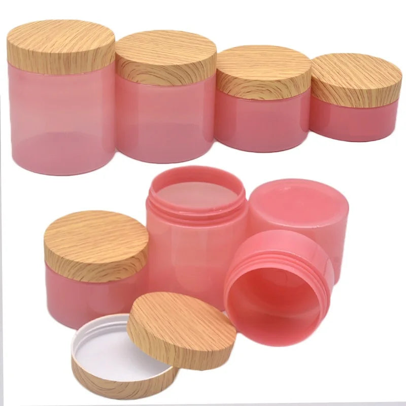 PET Plastic Jar Pot Pink False Wood Lid 3oz 5oz 8oz 100g 120g 150g 200g 250g Empty Skincare Cream Cosmetic Packaging Container
