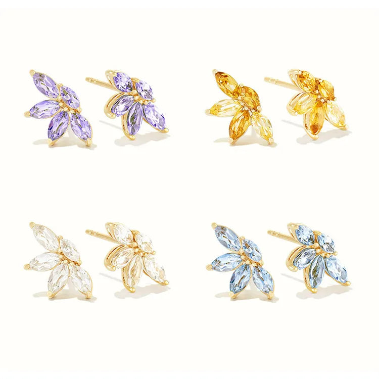 SP Fashion Women Jewelry Cubic Zirconia Diamond CZ Flower Stud Earrings