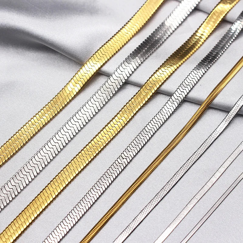 Changda Wholesale 18k Vermeil Gold Filled Titanium Steel Herringbone Gold Layered Chain Snake Chain Jewelry Necklace