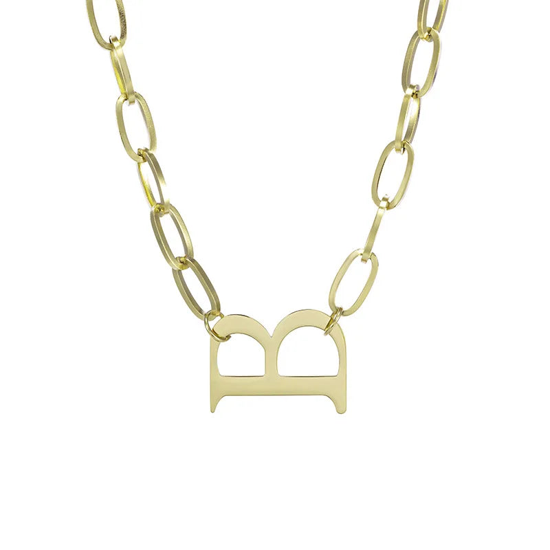 Minimalist Trendy Texture Jewelry for Women Creative Letter B Pendant Stainless Steel Vermeil Real Gold Collar Necklace Vermeil