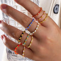 Factory Wholesale Bohemian Style Colorful Seed Bead Geometric Bracelet Minimalist Handmade Elastic Ring for Girls Lady Daily Use