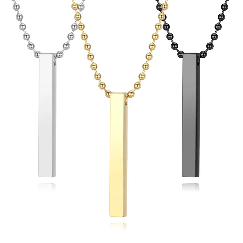 18K Gold Plated Three-dimensional Link Chain Necklace Simple Square Column Couple Pendant Fashionable Stainless Steel Jewelry