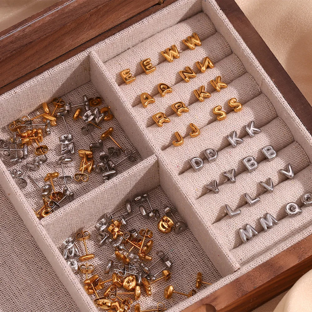 Wholesale Trendy Titanium Stainless Steel Gold Plated Bubble Balloon Capital Initial Letter Stud Earring