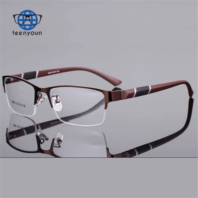 Teenyoun Half Rim Alloy Front Flexible Plastic Tr-90 Temple Legs Optical Eyeglasses Frame for Men and Women Eyewear