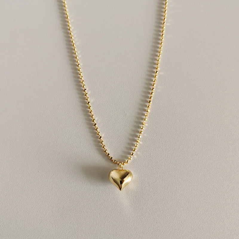 Trendy Jewelry Heart Pendant Beads Chain 18K Gold Plated 925 Sterling Silver Necklace