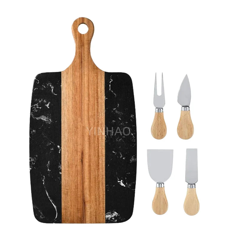 Acacia Wood Rectangular Cutting Display Board Handle Paddle Shaped for Chopping Blocks Marble Elegant Display for Kitchen Use