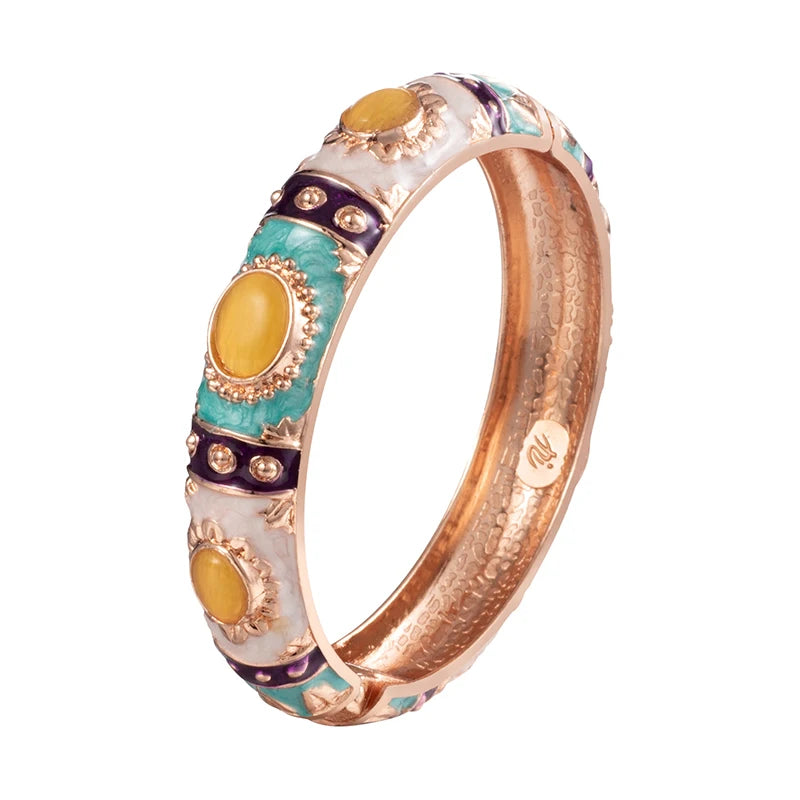 Daili Wholesale Cute Rose Gold Enamel Light Green Gemstone Bracelet Gold Plated Bracelet for Girl Jewelry Bangle Custom Bangles