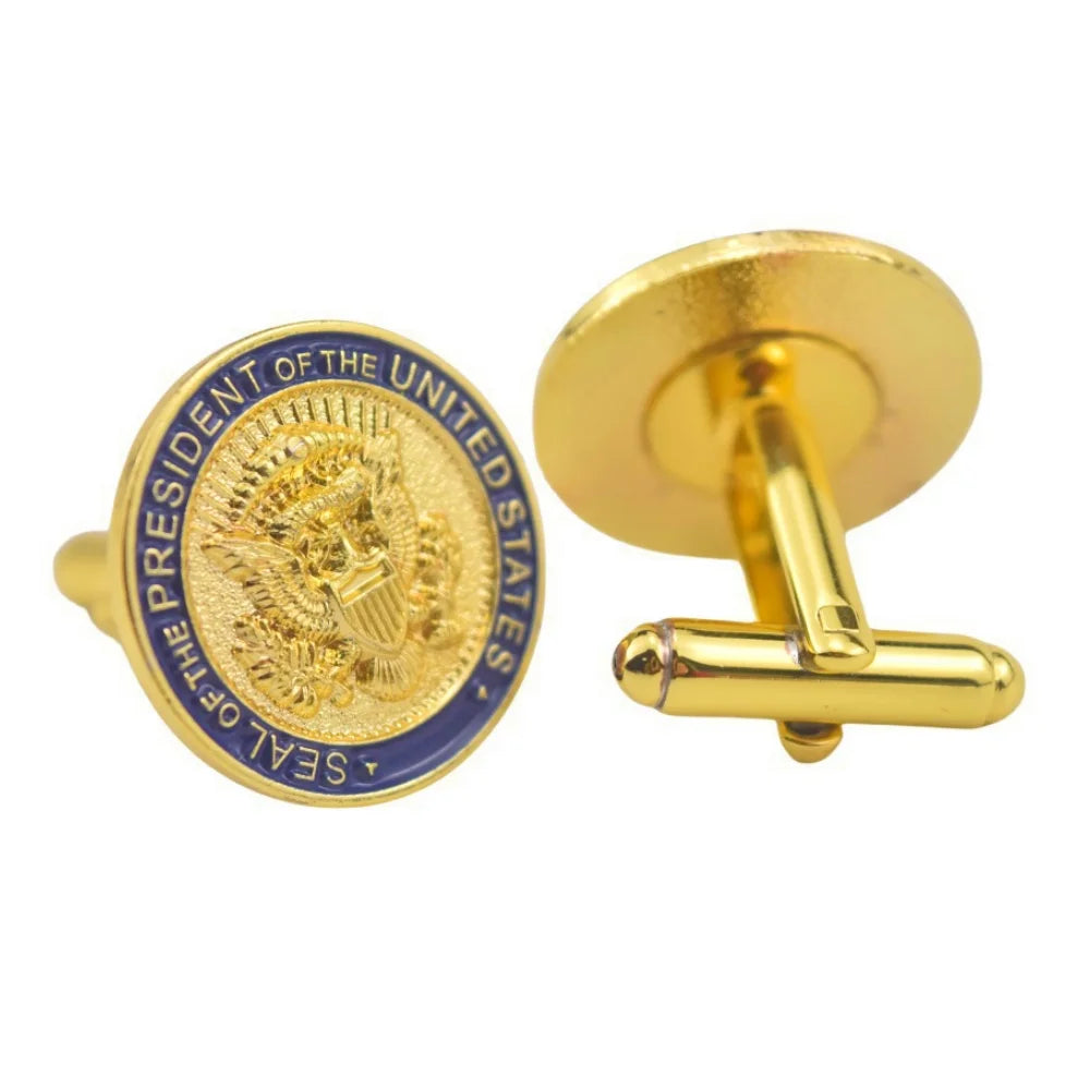 Presidential Seal Gold Plated Cufflinks Elegant Enamel US President Cuff Links for Men's Formal Occasions