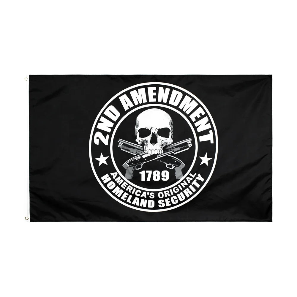 Wholesale 3x5ft 1789 2nd Amendment Skull Flag Polyester Silk Screen Printed Wood Flagpole