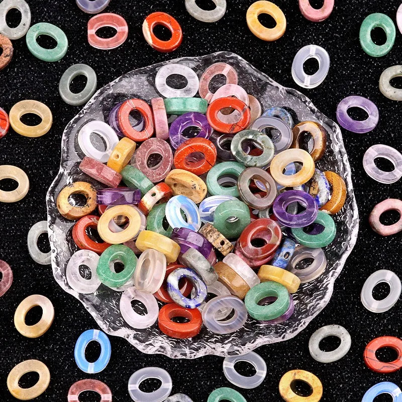 Natural Oval Spacer 10x12mm Rose Quartz Tiger Eyes Beads Stone Hollow Gemstone Loose Beads Accessories for Jewelry Making DIY