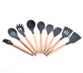 Heat Resistant Silicone Kitchen Utensils Set with Wooden Handle for Nonstick Cookware