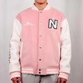 Embroidery Custom Logo Pink Men's Full Custom Wool Leather Stand Collar Winter Varsity Jacket High School Style Men Jacket