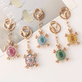 Cute Bag Accessory Enamel Gold Animal Turtlet Charm Keyring Colorful Rhinestone Crystal Turtle Keychain for Couple Gift
