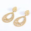 Fashion Earring Trend Design  Elegant Shiny Water Drop Two Metal Part Long Pendant Stainless Steel Gold Plated Stud Earrings