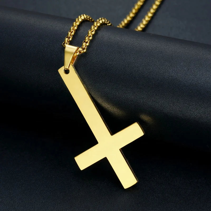 MECYLIFE Stainless Steel Petrine Cross Necklace Inverted Cross Pendant St Peter Cross Necklace Christian Necklace