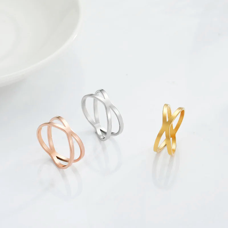 Cross Gold Color Women Rings Stainless Steel Fashion Wedding Casual Ring Elegant Female Jewelry Gift for Lover Friend