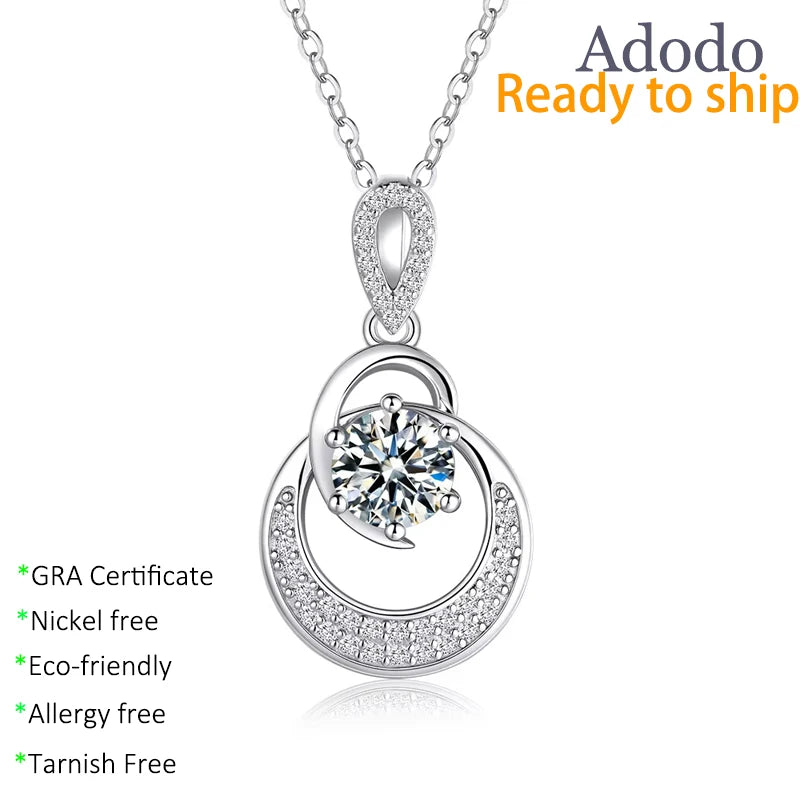 Dainty 925 Silver Rhodium Plated Anti Tarnish Crescent Moon Pendant Necklace Insert Round Cut 1CT VVS Moissanite Jewelry