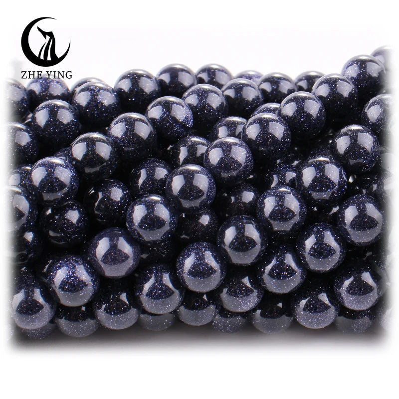 Zhe Ying 6/8/10mm Cheap Blue Sand Stone Round Beads Bracelet Stone Beads for Jewelry Making Blue Blue Sand Stone Beads