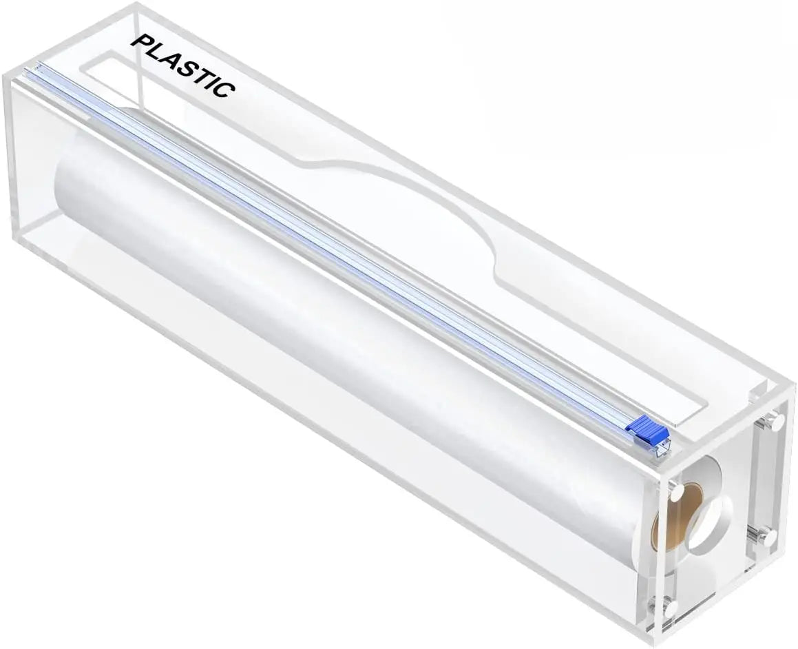 Plastic Wrap Dispenser with Cutter Acrylic Foil Dispenser Wrap Organizer Foil and Wax Paper Dispenser for Kitchen Drawer