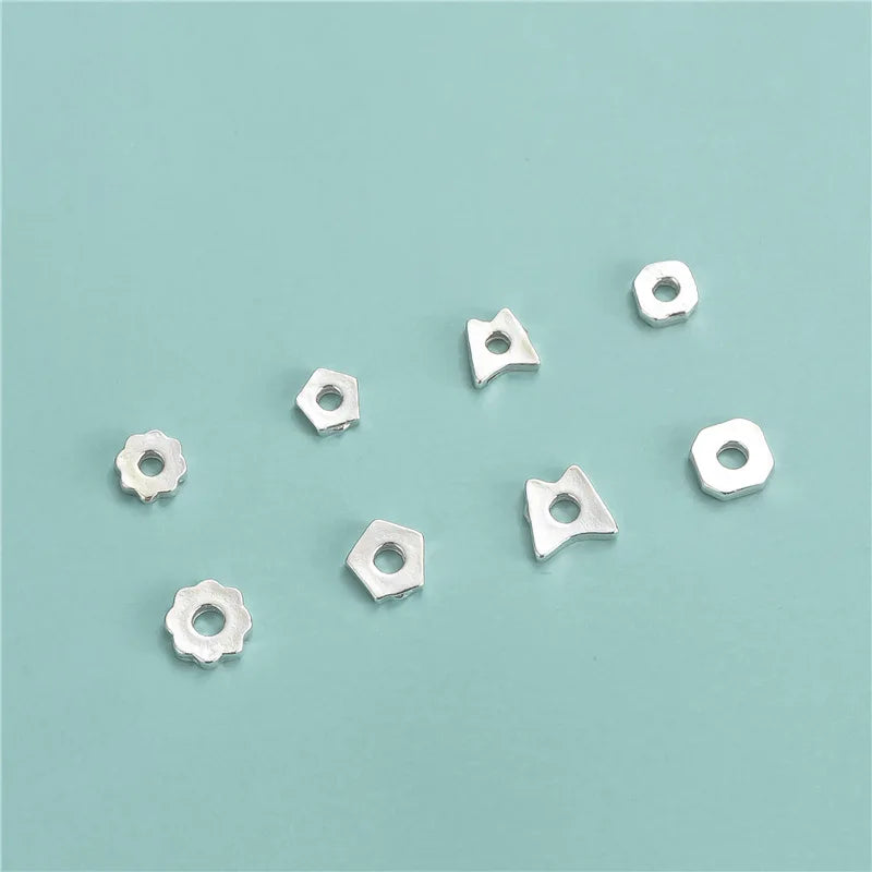 Mini Flat Spacers Beads 925 Sterling Silver Flat Flower Square Geometric Spacers Beads for DIY Jewelry Making