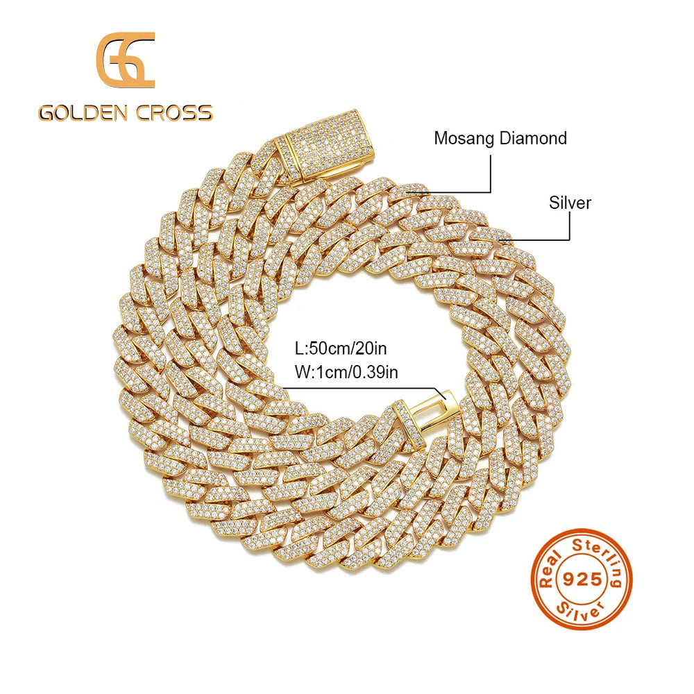 High Quality 10 Mm 925 Silver Plated Full Moissanite Cuban Chain With Diamond Unisex for Weddings Engagements and Gifts