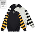 280g Heavy Crew Neck Motorcycle T-Shirt for Men Spring Autumn 100% Cotton Long Sleeve Breathable with Color-Matching Stripes