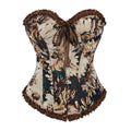 Floral Oil Printed Overbust Corset Steampunk Vintage Trimming Body Shaping Bustier Top with 12 Plastic Bones Medium Control MegaBDM