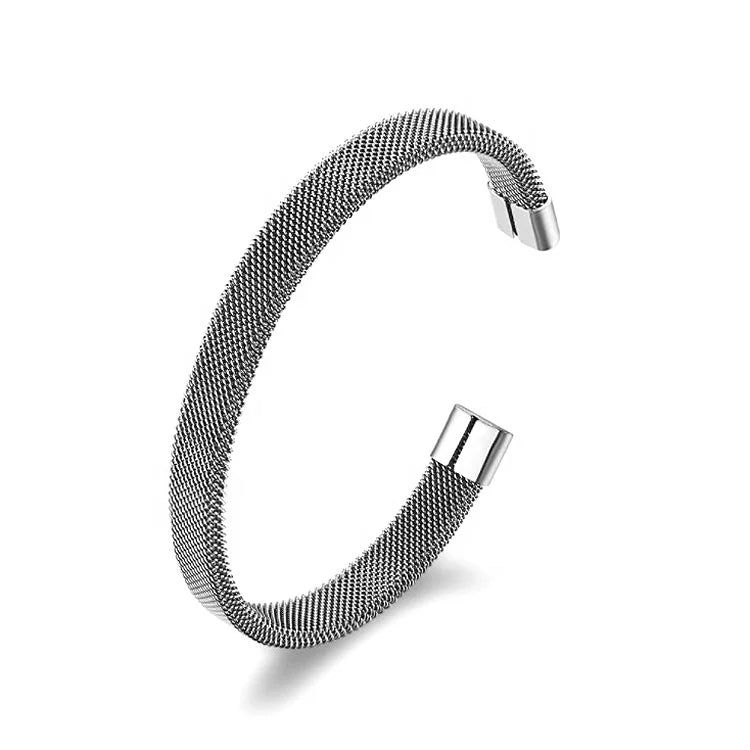 Hot Sale C-Shaped Braided Mesh Stainless Steel Elastic Bangle New Fashion Charm Bracelets