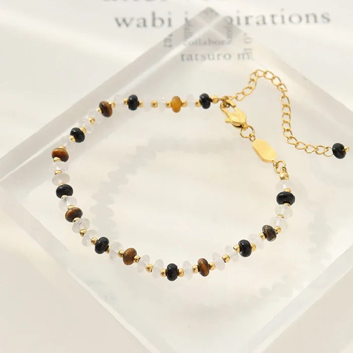 Natural White Jade Black Agate Amber Beaded Bracelet Jewelry for Girls