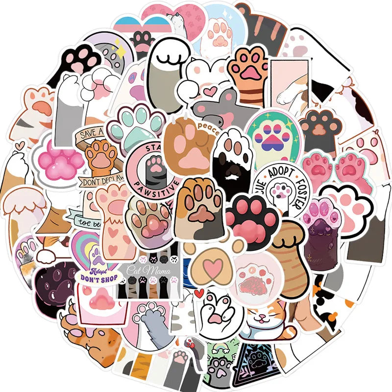 61Pcs Cute Cat Paw Print Claw Stickers Pack Cartoon Aesthetic Vinyl Waterproof Sticker Decals for Water Bottle Laptop...