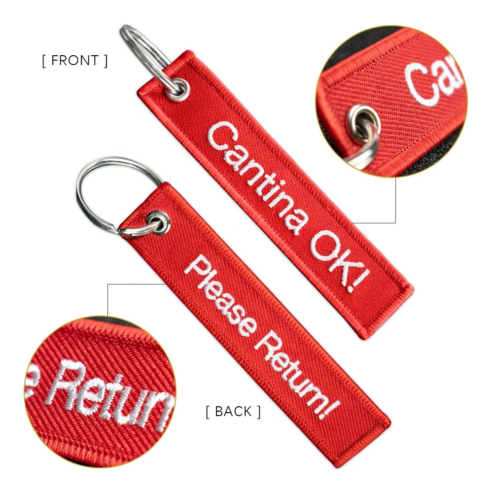 Cheap Custom Embroidered Twill Fabric Key Chain Keyring Key Tag  Double-sided Embroidery Keychain