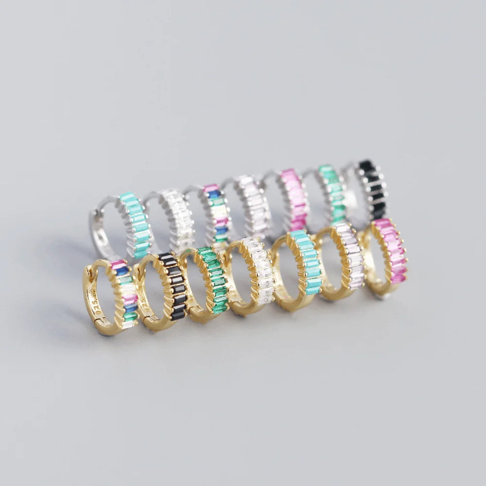 Rich Colors 925 Sterling Silver Zircon Cubic baguette bar Diamond Hoop Earrings Women Earring Jewelry Earrings