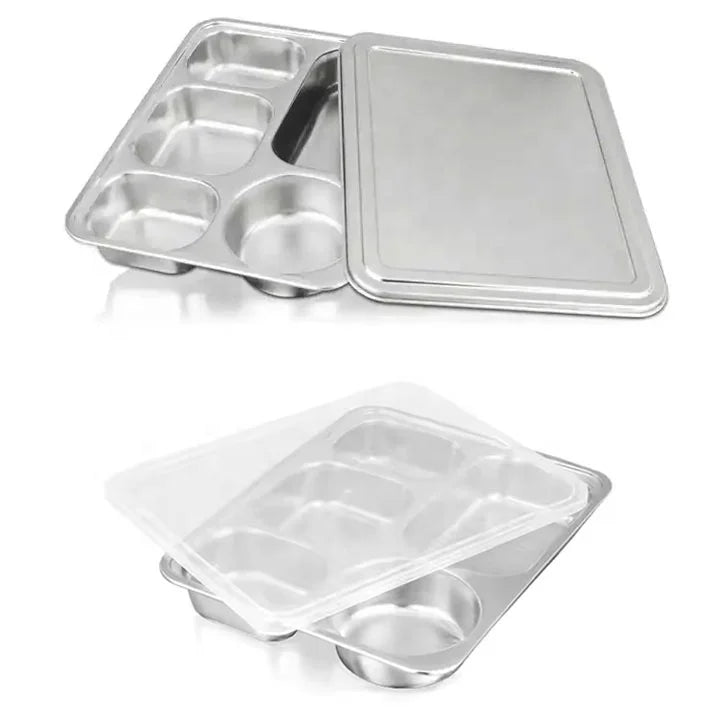 YITIAN 304 201 Stainless Steel Food Tray Sus 304 School Lunch Tray 3 Compartments Divided Divided Serving Tray Dinner Plate