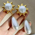 Wholesale Fashion Jewelry Silver Needle Medieval Vintage Earrings Retro Ins Pearl Temperament Exaggerate Sunflower Earrings