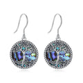 Isunni Vintage 925 Sterling Silver Tree of Life Pattern Earring Mother of Pearl Abalone Shell for Engagement Wedding or Party