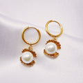 Luxury Vintage Women Chunky 18k Gold Plated Baroque Pearls Hoop Earrings Stainless Steel Pearl Drop Earrings Jewelry