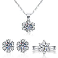 925 Sterling Silver Plated Zircon Snowflake Shape Necklace Earring Ring Set Wedding Bridal Jewelry Set Cut Cubic Zirconia Ring