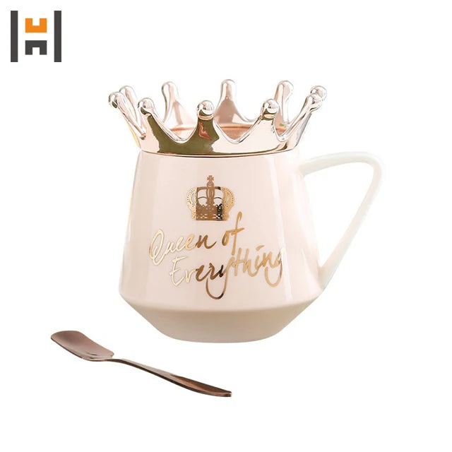Promotional Nordic Crown Ceramic Cup Covered Mug Gift Gold Plated Mug Coffee Cup Couple Coffee Cup