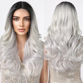 Japan Future Fiber Gray Long Wavy Lace Front Synthetic Wigs Silver Ash Curly Lace Hair Middle Part Natural Transparent Wig