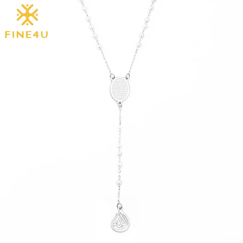 Wholesale Stainless Steel Gold Plated Prayer Pearl Beads Allah Pendant Rosary Necklace Islamic Muslim Jewelry