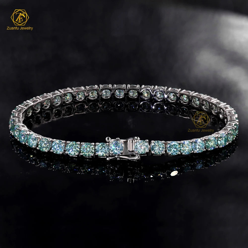 Hot Sale 925 Silver Hip Hop Jewelry Pass Diamond Tester Tennis Chain 3mm 4mm 6.5mm Blue Green Color Moissanite New Iced Design
